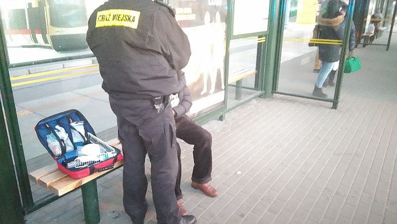 Na przystanku z rozbitą głową