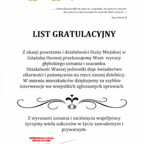 Rada Dzielnicy Matarnia pogratulowała Straży Miejskiej w Gdańsku otwarcia siedziby nowego Referatu Dzielnicowego w Osowej
